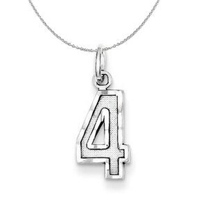 Silver, Varsity Collection, Small D/C Number 4 Necklace - 24 In